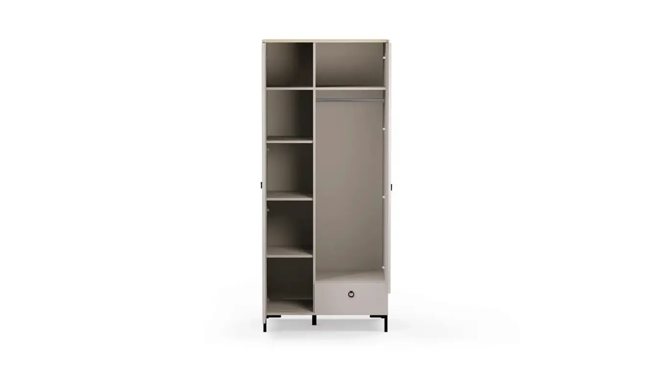 Шкаф двухдверный Zima, цвет Дуб сильверджек ореховый + Глиняный серый фото - 7 - большое изображение