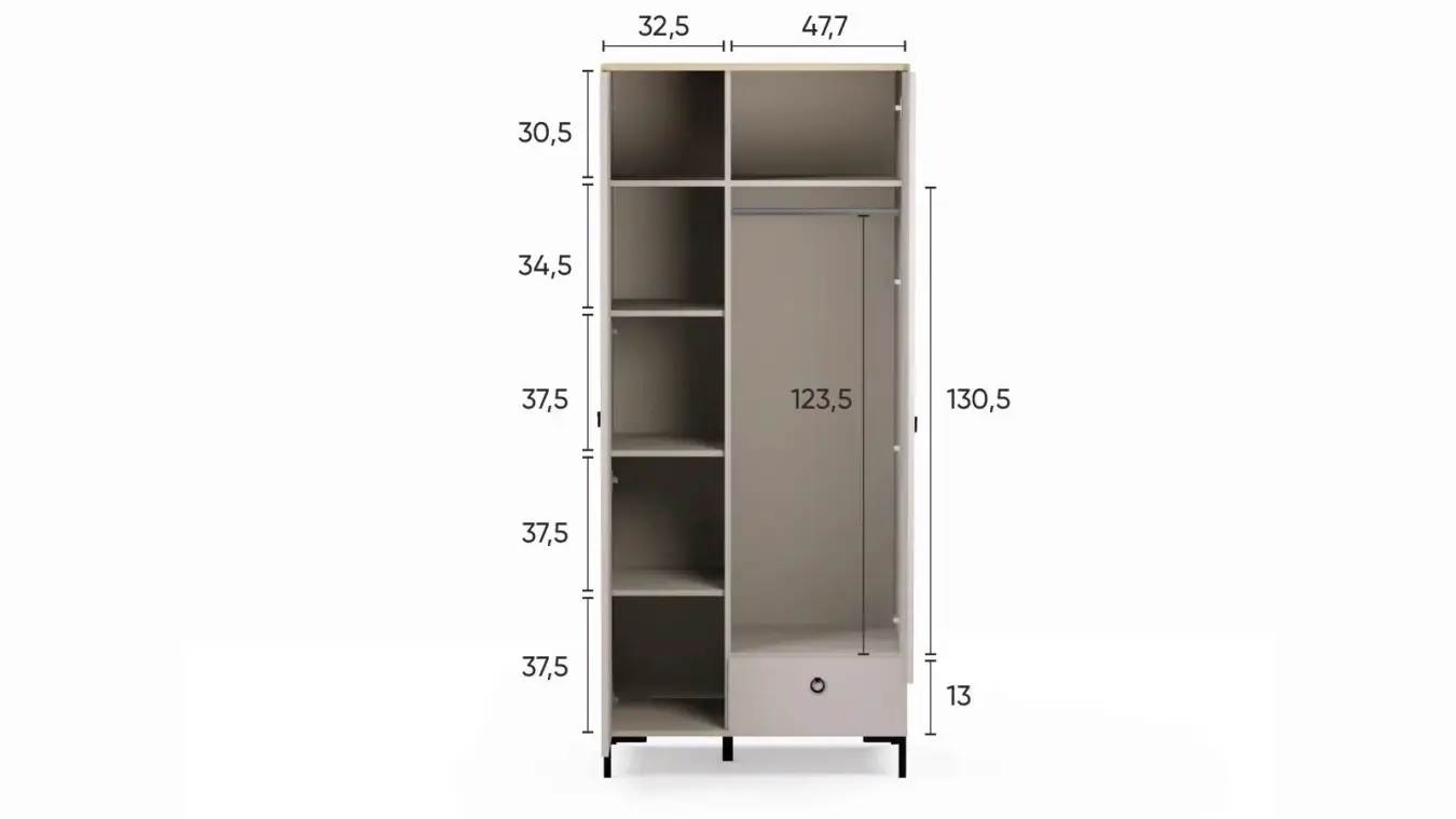Шкаф двухдверный Zima, цвет Дуб сильверджек ореховый + Глиняный серый фото - 11 - большое изображение