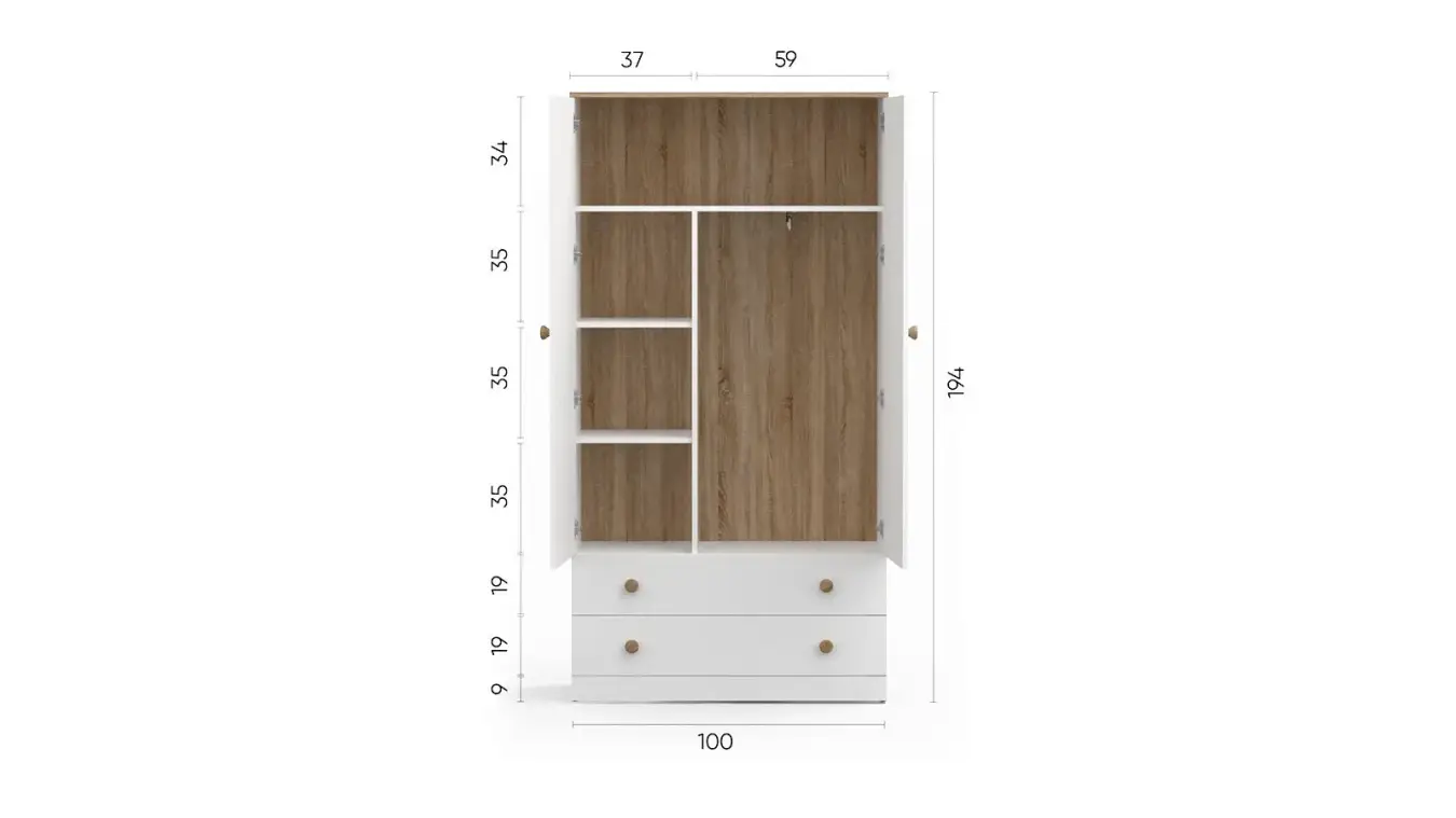 Шкаф двухдверный Mellow, цвет Белый премиум + Дуб Сонома фото - 7 - большое изображение