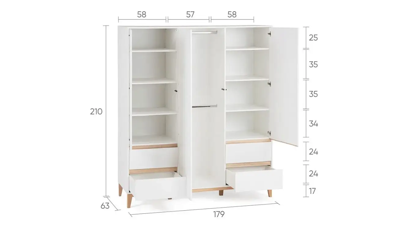 Шкаф трехдверный Orel, цвет Белый премиум + Дуб Сонома фото - 7 - большое изображение