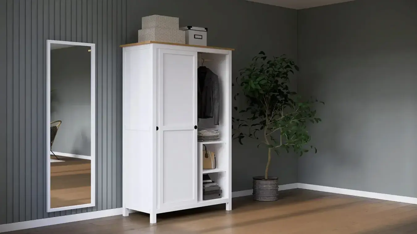 Шкаф с раздвижными дверями Terek, цвет Белый + светло-коричневый фото - 3 - большое изображение