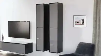 Шкаф навесной двухдверный вертикальный Glass, цвет Черный + Серый фото - 5 - превью