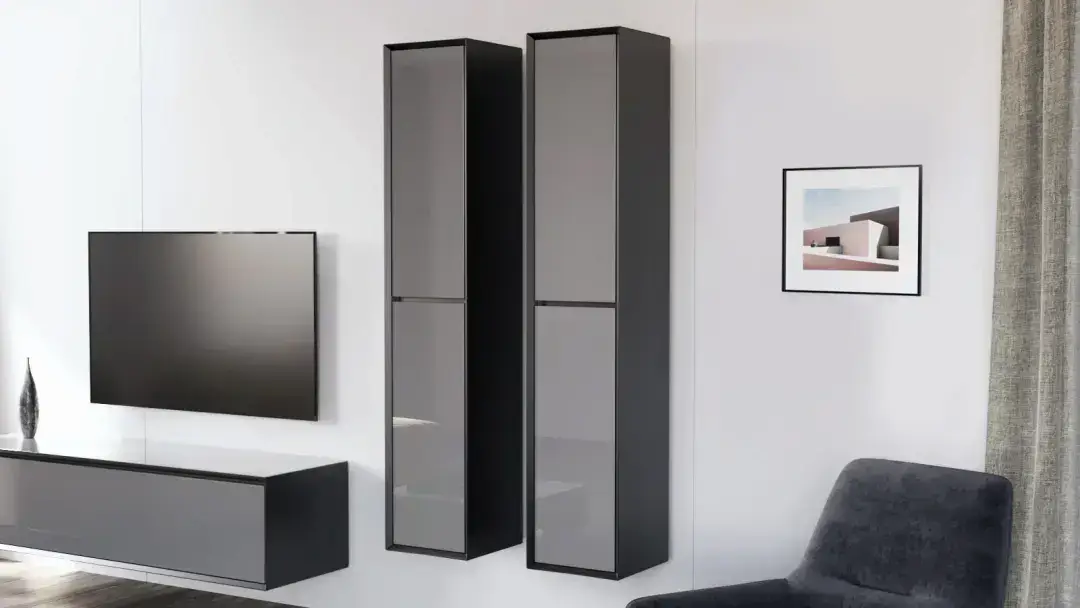 Шкаф навесной двухдверный вертикальный Glass, цвет Черный + Серый фото - 5 - большое изображение