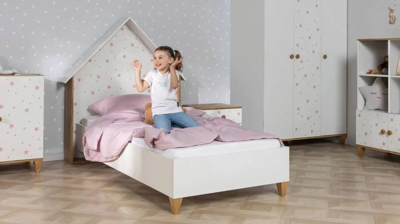 Детская кровать Nicky, цвет: Белый премиум + Дуб Натюрель + Розовый декор Askona фото - 6 - большое изображение
