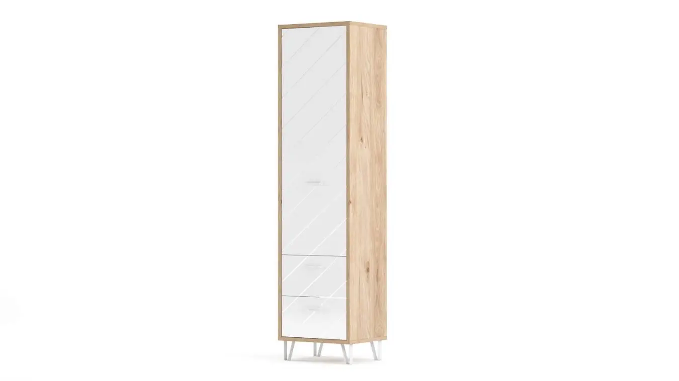 Шкаф однодверный с 2 ящиками Agira, цвет Гикори кингстон+Белый блеск фото - 1 - большое изображение