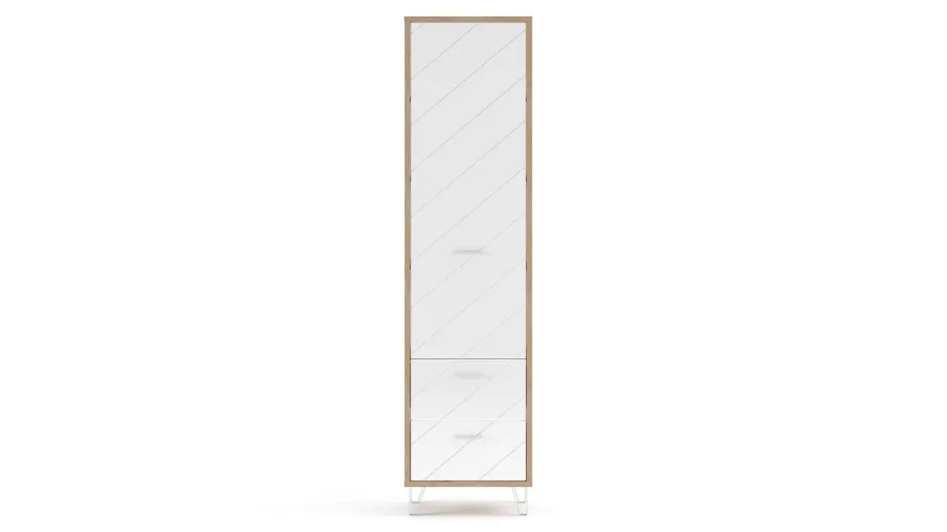 Шкаф однодверный с 2 ящиками Agira, цвет Гикори кингстон+Белый блеск фото - 4 - большое изображение